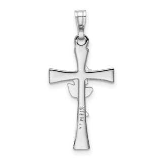 Rhodium-Plated 925 Sterling Silver Cross with Epoxy Rose Flower Center Pendant