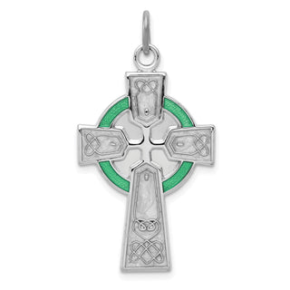 Rhodium-Plated 925 Sterling Silver Polished Epoxy Irish Cross Pendant
