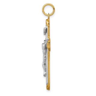 Rhodium-Plated & Yellow 925 Sterling Silver Satin/Polished Corpus Cross Pendant