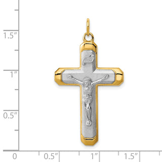 Rhodium-Plated & Yellow 925 Sterling Silver Satin/Polished Corpus Cross Pendant
