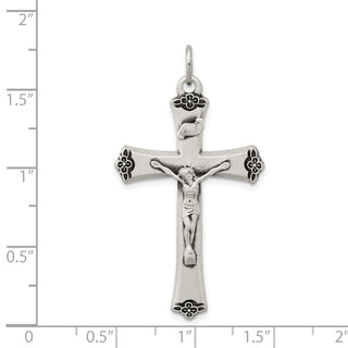 925 Sterling Silver Antiqued Satin Halo and Corpus Cross Pendant
