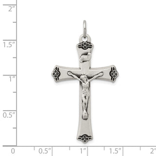 925 Sterling Silver Antiqued Satin Halo and Corpus Cross Pendant
