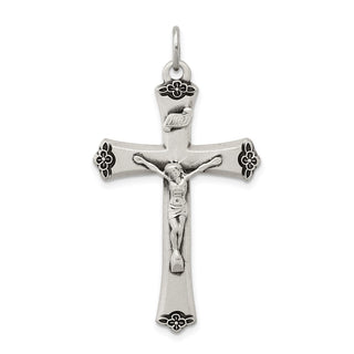 925 Sterling Silver Antiqued Satin Halo and Corpus Cross Pendant
