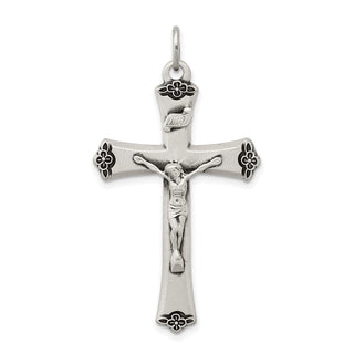 925 Sterling Silver Antiqued Satin Halo and Corpus Cross Pendant