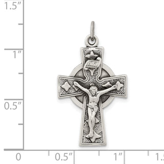 925 Sterling Silver Antiqued Satin Irish Crucifix Cross Pendant QC7346