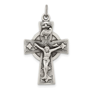 925 Sterling Silver Antiqued Satin Irish Crucifix Cross Pendant QC7346