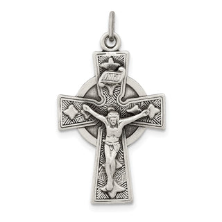925 Sterling Silver Antiqued Satin Irish Crucifix Cross Pendant QC7346