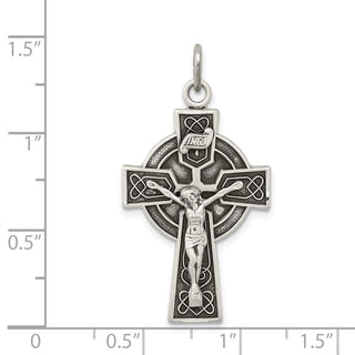 925 Sterling Silver Antiqued Satin Irish Crucifix Cross Pendant QC7347