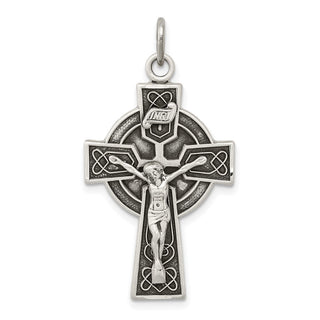 925 Sterling Silver Antiqued Satin Irish Crucifix Cross Pendant QC7347
