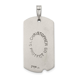 925 Sterling Silver Satin Antiqued St. Christopher Dog Tag Pendant