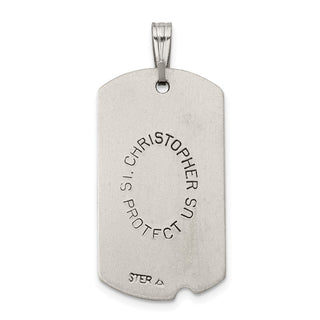925 Sterling Silver Satin Antiqued St. Christopher Dog Tag Pendant