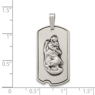 925 Sterling Silver Satin Antiqued St. Christopher Dog Tag Pendant
