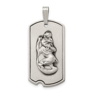 925 Sterling Silver Satin Antiqued St. Christopher Dog Tag Pendant