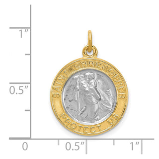 Sterling Silver Rhodium-plated & Gold-plated St. Christopher Medal Pendant