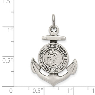 Sterling Silver St. Christopher Anchor Medal Pendant - 33 x 20mm, Antiqued & Satin