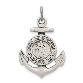 925 Sterling Silver Antiqued Satin St Christopher Anchor Medal Pendant