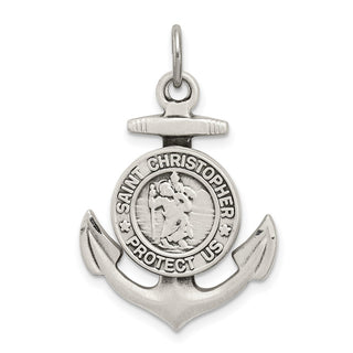 Sterling Silver St. Christopher Anchor Medal Pendant - 33 x 20mm, Antiqued & Satin