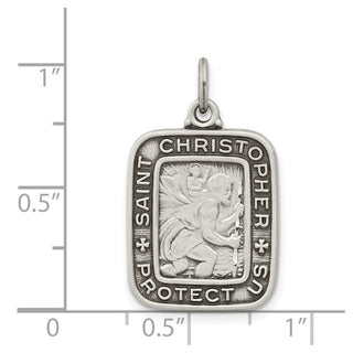 925 Sterling Silver Antiqued Square St. Christopher Medal Pendant