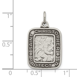 925 Sterling Silver Antiqued Square St. Christopher Medal Pendant