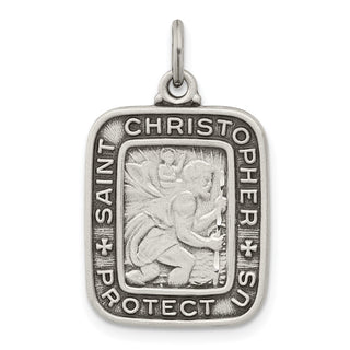 925 Sterling Silver Antiqued Square St. Christopher Medal Pendant