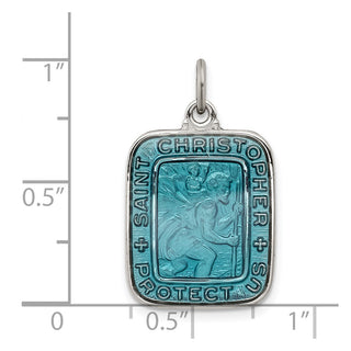 925 Sterling Silver Blue Enamel Square St. Christopher Medal Pendant