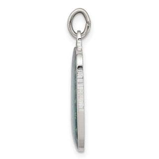 925 Sterling Silver Teal Enamel Square St. Christopher Medal Pendant