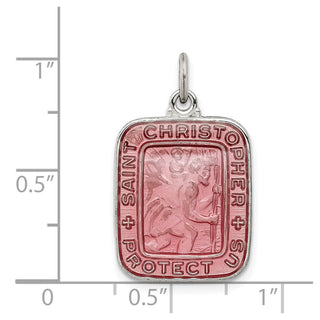 925 Sterling Silver Pink Enamel Square St. Christopher Medal Pendant