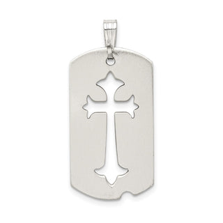 925 Sterling Silver Satin Antiqued Dog Tag with Cut Out Cross Pendant