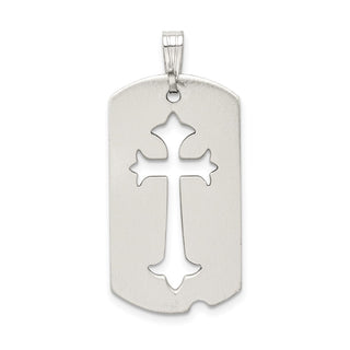 925 Sterling Silver Satin Antiqued Dog Tag with Cut Out Cross Pendant