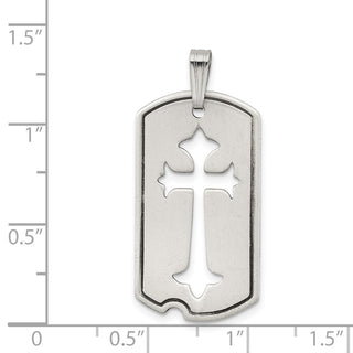 925 Sterling Silver Satin Antiqued Dog Tag with Cut Out Cross Pendant