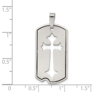 925 Sterling Silver Satin Antiqued Dog Tag with Cut Out Cross Pendant