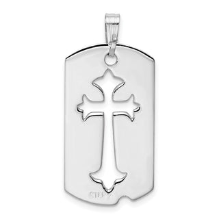 Rhodium-Plated 925 Sterling Silver Polished Dog Tag with Cut Out Cross Pendant