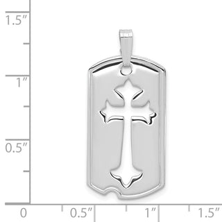 Rhodium-Plated 925 Sterling Silver Polished Dog Tag with Cut Out Cross Pendant