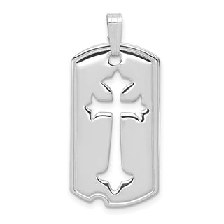 Rhodium-Plated 925 Sterling Silver Polished Dog Tag with Cut Out Cross Pendant