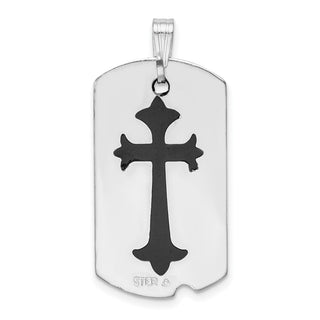 Rhodium-Plated 925 Sterling Silver Polished Black Epoxy Cross Dog Tag Pendant