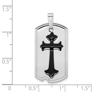 Rhodium-Plated 925 Sterling Silver Polished Black Epoxy Cross Dog Tag Pendant