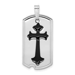 Rhodium-Plated 925 Sterling Silver Polished Black Epoxy Cross Dog Tag Pendant