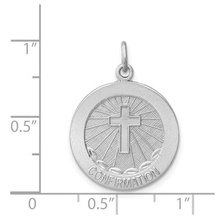 Rhodium-Plated 925 Sterling Silver Brushed Confirmation Medal Pendant