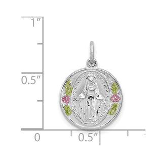 Rhodium-Plated 925 Sterling Silver Polished Epoxy Miraculous Medal Pendant
