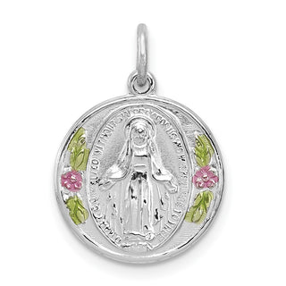 Rhodium-Plated 925 Sterling Silver Polished Epoxy Miraculous Medal Pendant
