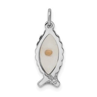 Rhodium-Plated 925 Sterling Silver Epoxy Ichthys with Mustard Seed Pendant