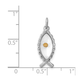 Rhodium-Plated 925 Sterling Silver Epoxy Ichthys with Mustard Seed Pendant