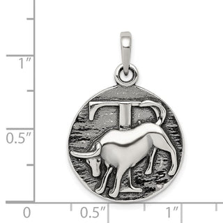 Sterling Silver Polished Antiqued Finish Taurus Horoscope Pendant