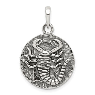 Sterling Silver Polished Antiqued Finish Scorpio Horoscope Pendant