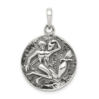 Sterling Silver Polished Antiqued Finish Aquarius Horoscope Pendant