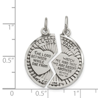 925 Sterling Silver Satin Antiqued 2-Piece Mizpah Pendant