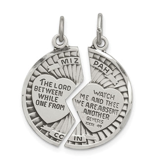 925 Sterling Silver Satin Antiqued 2-Piece Mizpah Pendant