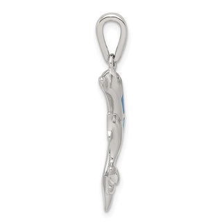 Sterling Silver Blue Inlay Lab-Created Opal Dolphin Pendant