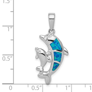 Sterling Silver Blue Inlay Lab-Created Opal Dolphin Pendant