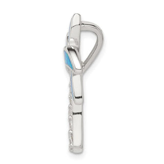 Sterling Silver CZ Blue Inlay Lab-Created Opal Palm Tree Pendant